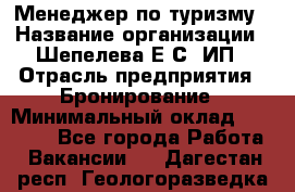 Менеджер по туризму › Название организации ­ Шепелева Е.С, ИП › Отрасль предприятия ­ Бронирование › Минимальный оклад ­ 30 000 - Все города Работа » Вакансии   . Дагестан респ.,Геологоразведка п.